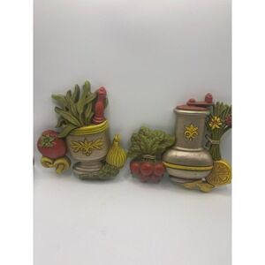 Vintage Burwood Products Kitchen Wall Plaques Set 2 Garden Herbs Retro 7429 7430